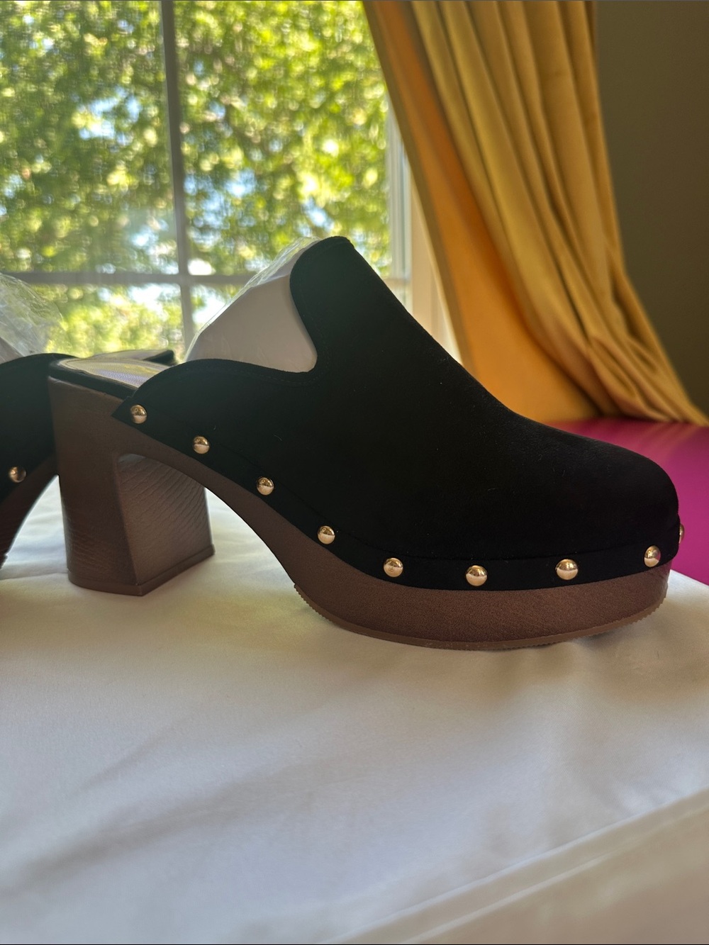 Qupid Black Studded Block Heel Platform Mules - Picture 3 of 4